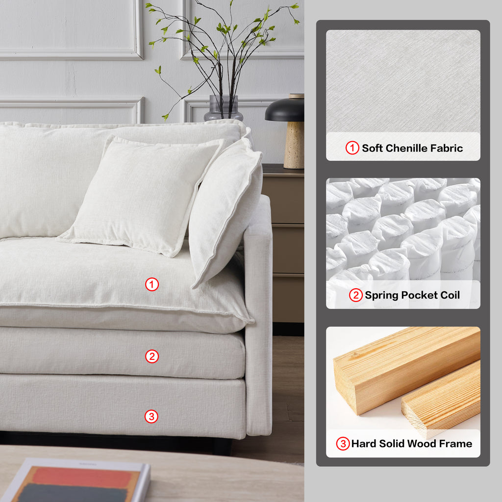 105' Modular Sectional Couch,Upholstered Soft Chenille Fabric Sofa,3 Seater with Ottoman L Shape Sofa Beige - Grand Goldman Shop