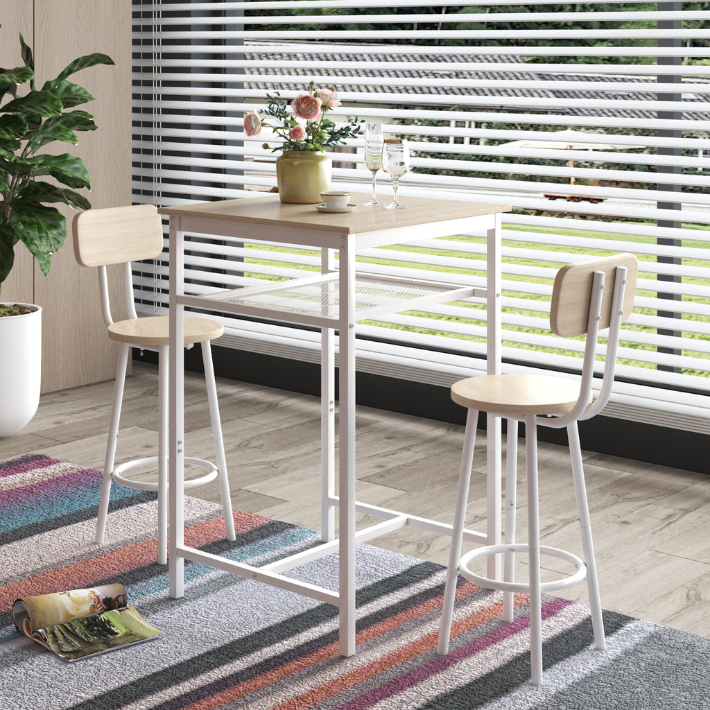 Bar table, equipped with 2 bar stools , with backrest and partition (beige) - Grand Goldman Shop
