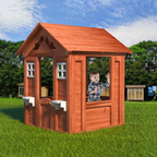Wooden Kids Playhouse with 2 windows and flowerpot holder,42'Lx46'Wx55'H,Golden Red - Grand Goldman