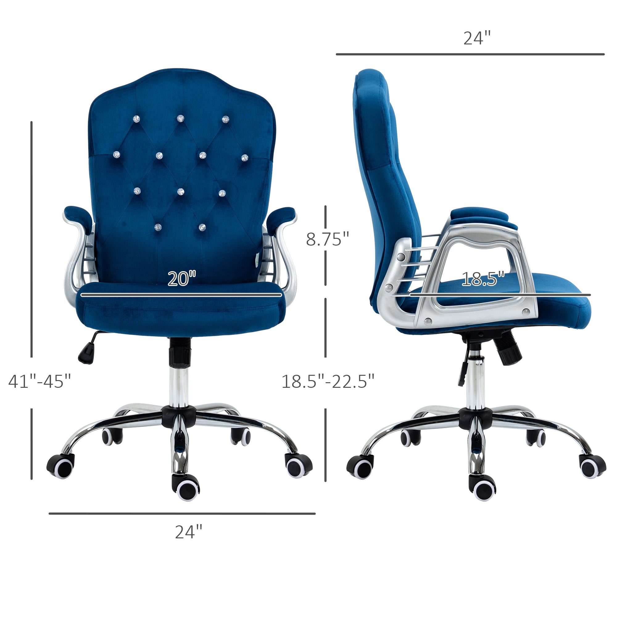 Vinsetto Home Office Chair, Velvet Computer Chair, Button Tufted Desk Chair with Swivel Wheels, Adjustable Height, and Tilt F