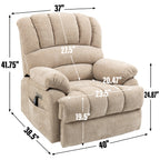 23' Seat Width and High Back Large Size Beige Chenille Power Lift Recliner Chair with 8-Point Vibration Massage and Lumbar Heating - Grand Goldman Shop