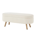 Luxury Oval Boucle Storage Ottoman Bench with Wood Legs 350lb Weight Capacity & Safety Hinge, for Living Room, Bedroom Entryway,IVORY - Grand Goldman Shop
