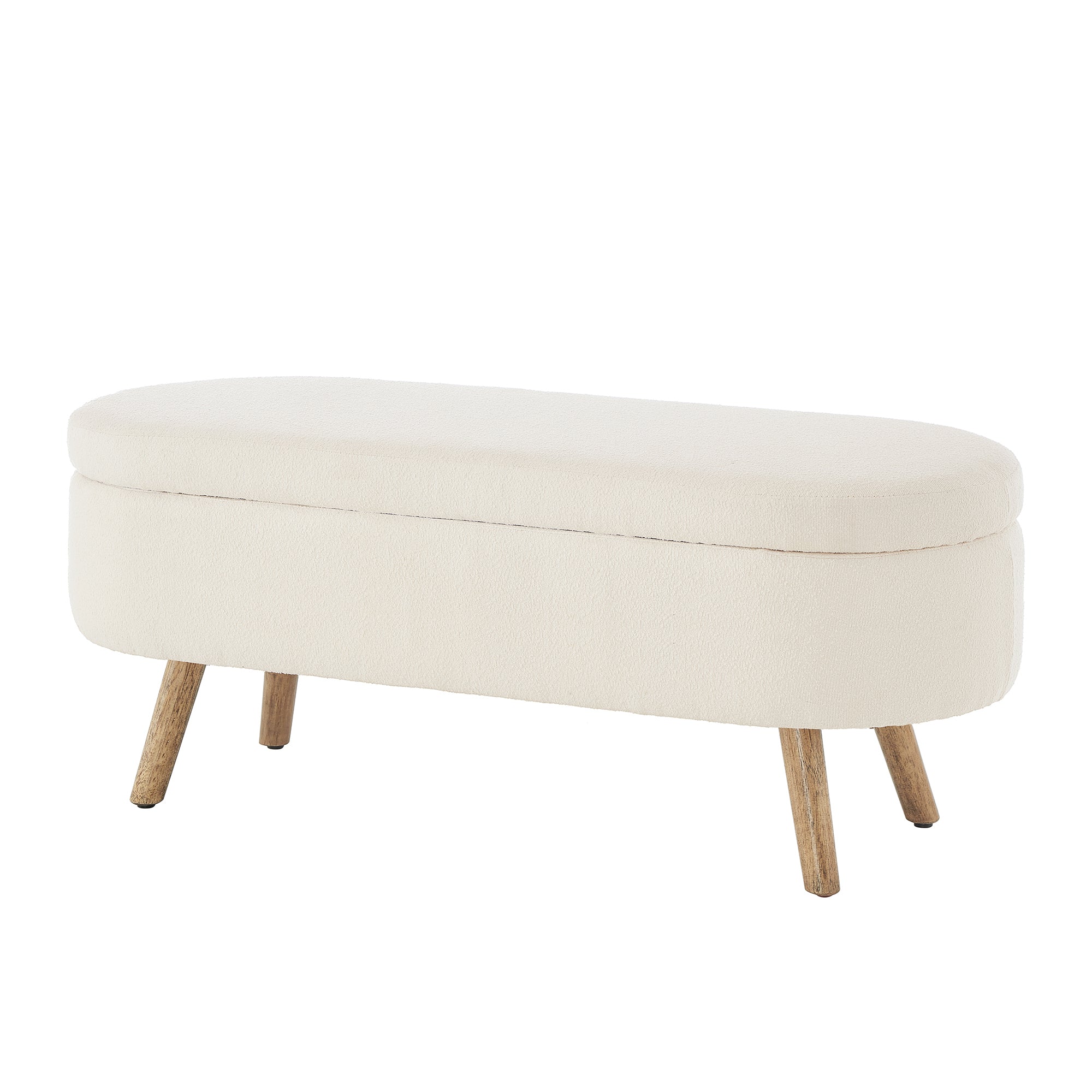 Luxury Oval Boucle Storage Ottoman Bench with Wood Legs 350lb Weight Capacity & Safety Hinge, for Living Room, Bedroom Entryway,IVORY - Grand Goldman Shop
