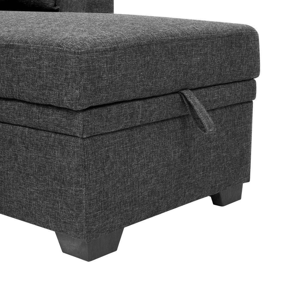 76.5' Linen Blend Upholstered Sectional with Pull-Out Bed and Chaise Storage - Grand Goldman Shop