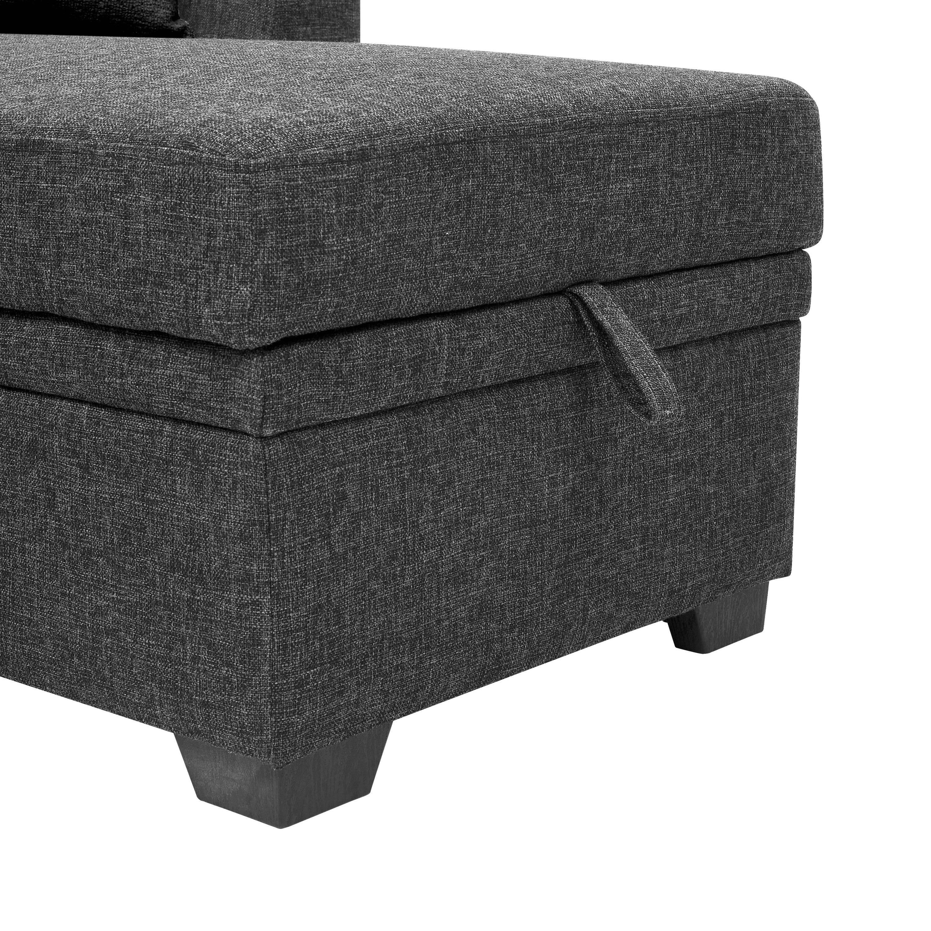 76.5' Linen Blend Upholstered Sectional with Pull-Out Bed and Chaise Storage - Grand Goldman Shop