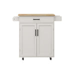 Kitchen island rolling trolley cart with 1 drawer & 2 doors with storage racks & Adjustable Shelves & towel rack & seasoning rack rubber wood table top-White - Grand Goldman Shop