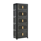 Black,20' Side Wide Folding Storage Cabinet ,5 Tiers,19.69'×11.81'×50.00',Collapsible Storage Bins with Magnetic Door, Plastic Storage Cabinet with Wheels - Grand Goldman Shop
