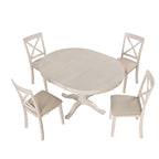 Antique White Modern Dining Table Set for 4 with Round Table and Chairs, Solid Wood & MDF - Grand Goldman Shop