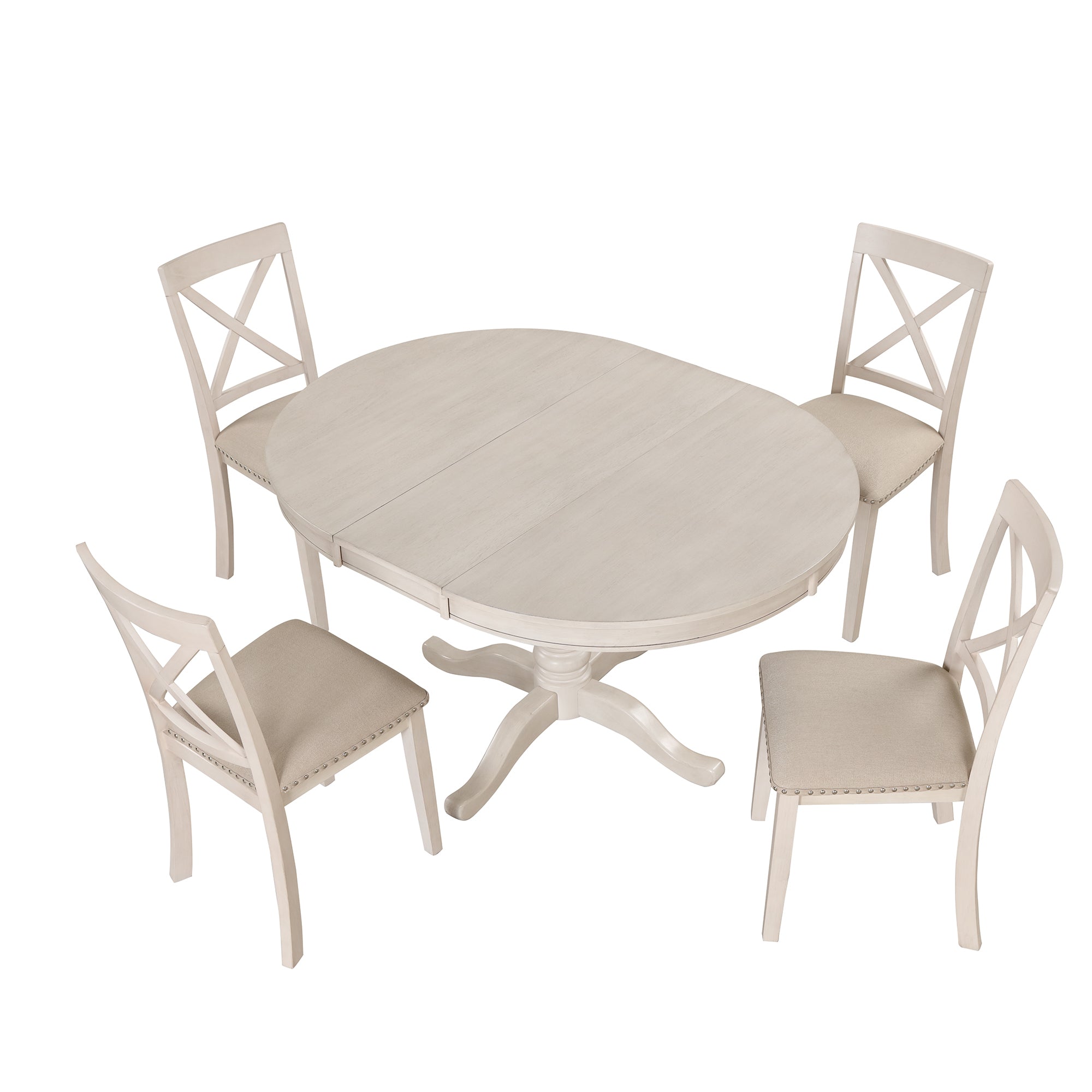 Antique White Modern Dining Table Set for 4 with Round Table and Chairs, Solid Wood & MDF - Grand Goldman Shop