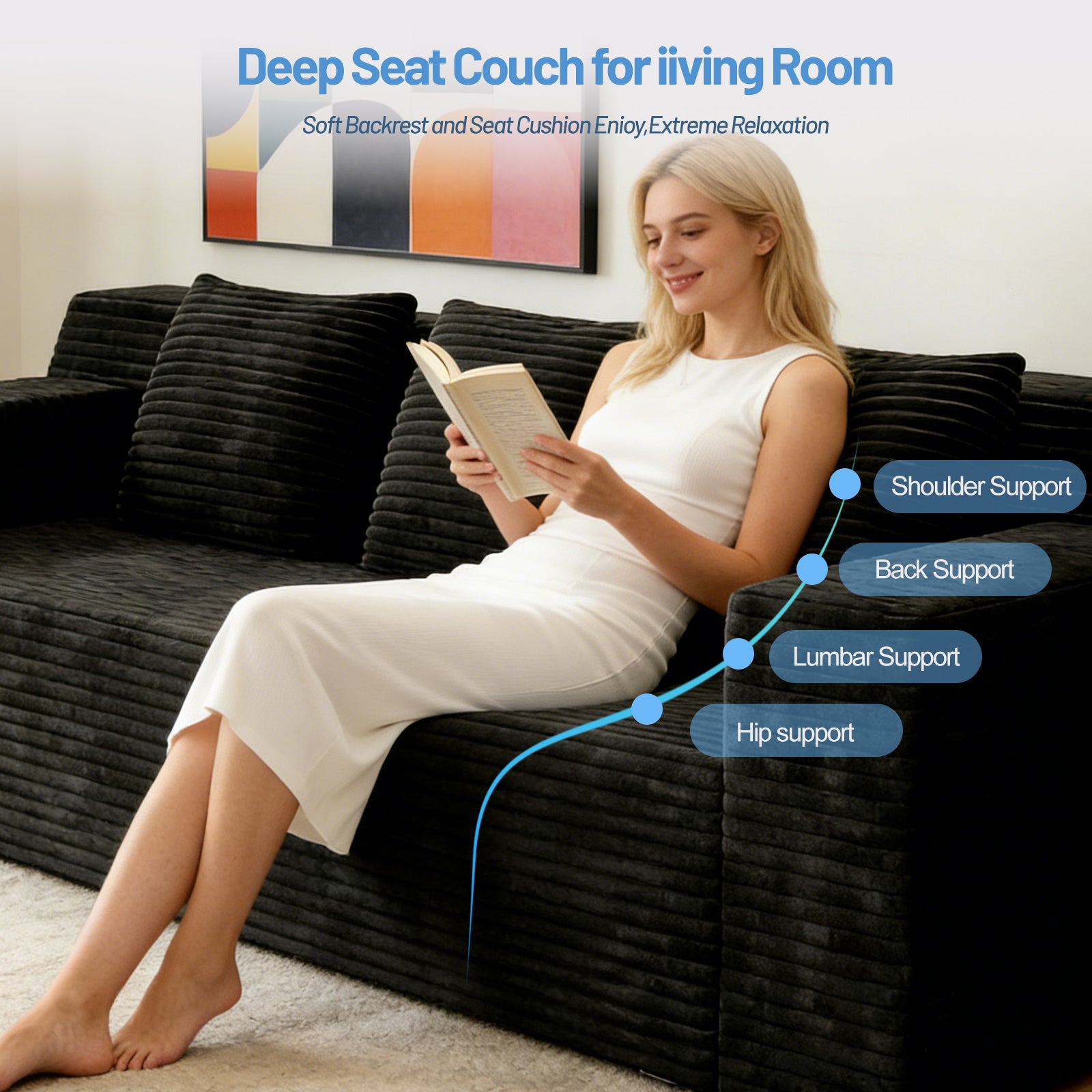71' 3Setaser Sofa,Corduroy Fabric,Deep Seat Couches,Comfy Loveseat Sofa,No Assembly,1pcs for Living room, Bedroom,Conference room ,Apartment - Grand Goldman Shop