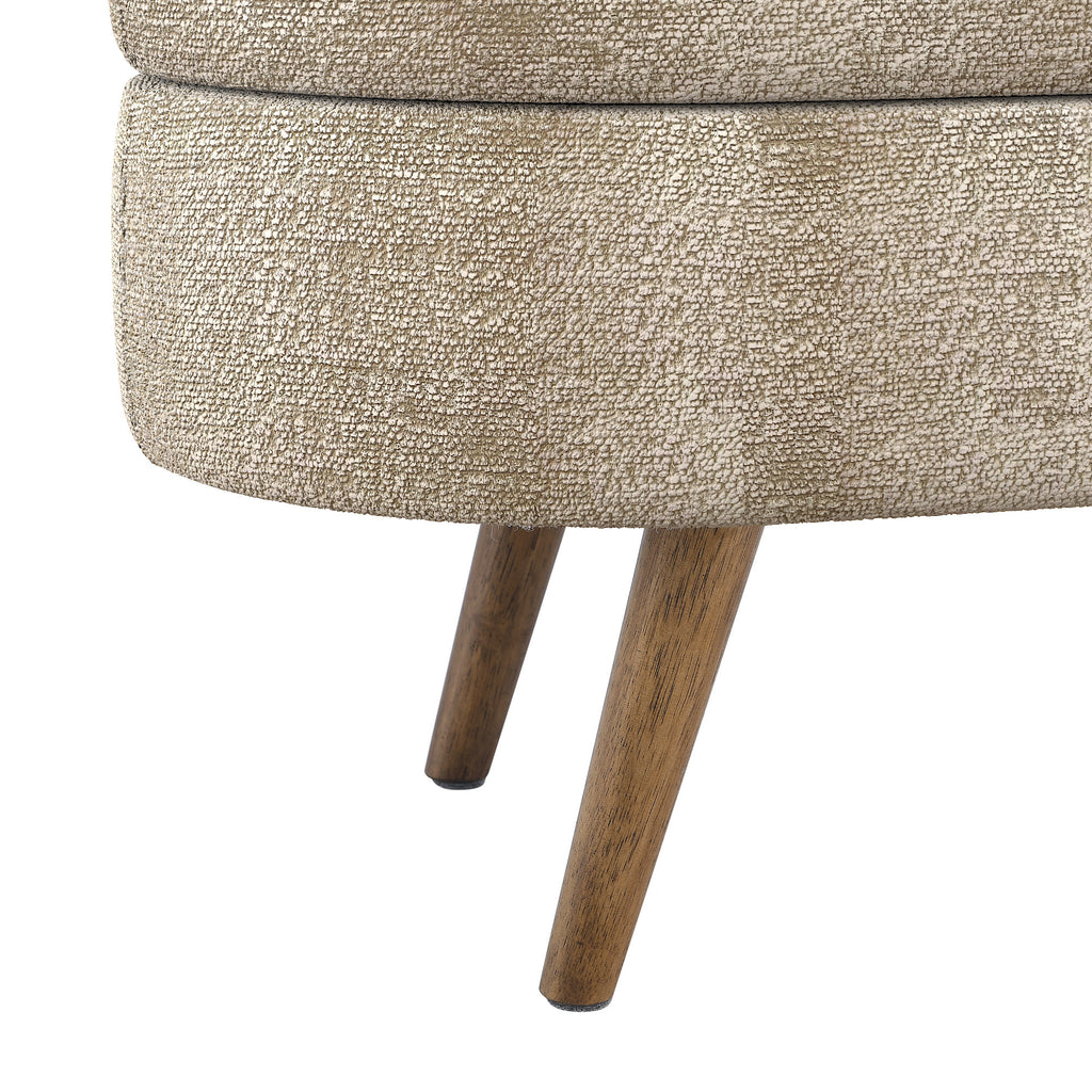 Ottoman Oval Storage Bench with Rubber Wood Legs, Gray Fabric, 43.5'x16'x16' - Grand Goldman Shop