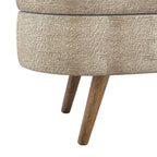 Ottoman Oval Storage Bench with Rubber Wood Legs, Gray Fabric, 43.5'x16'x16' - Grand Goldman Shop