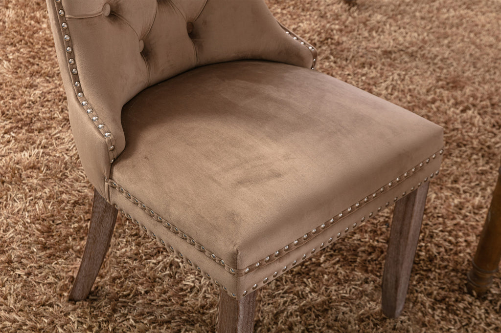 Nikki Collection Modern, High-end Tufted Solid Wood Contemporary Velvet Upholstered Dining Chair with Wood Legs Nailhead Trim 2-Pcs Set, Khaki, SW2001KK - Grand Goldman Shop