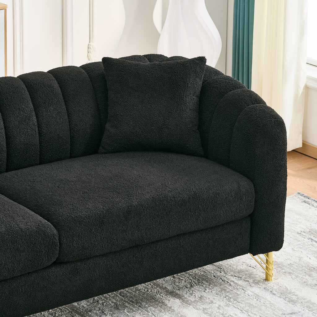 Modern Chenille Loveseat Sofa with Gold Metal Legs, Black Upholstery for Living Room and Bedroom - Grand Goldman Shop