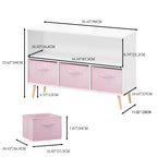 Modern Kids Bookcase with Collapsible Fabric Drawers, Children's Book Display & Toy Storage, White/Pink MDF & Pine Legs - Gra