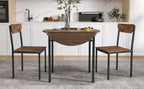 TOPMAX Modern 3-Piece Round Dining Table Set with Drop Leaf and 2 Chairs for Small Places,Black Frame+Rustic Brown Finish - Grand Goldman Shop