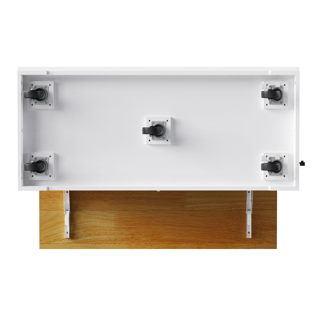 48 inch Kitchen Island with Drop Leaf,Power Outlet,Internal Storage Rack,Rolling Kitchen Storage Cart on 5 Wheels with 5 Open Side Racks for Kitchen,White (Old SKU N707P257057W)(Not Include Stools) - Grand Goldman Shop