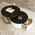 Modern Round Nesting Coffee Table Fluted with Drawer in Black & Gold in 31.5'' - Grand Goldman Shop