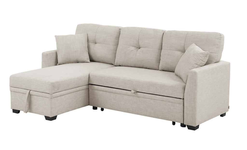 76.5' Linen Blend Upholstered Sectional with Pull-Out Bed and Chaise Storage - Grand Goldman Shop