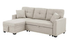 76.5' Linen Blend Upholstered Sectional with Pull-Out Bed and Chaise Storage - Grand Goldman Shop