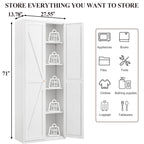 White Metal Adjustable 2-Door Storage Cabinet with Powder-Coated Steel, Tall Kitchen Pantry Cabinet with Adjustable Shelves f