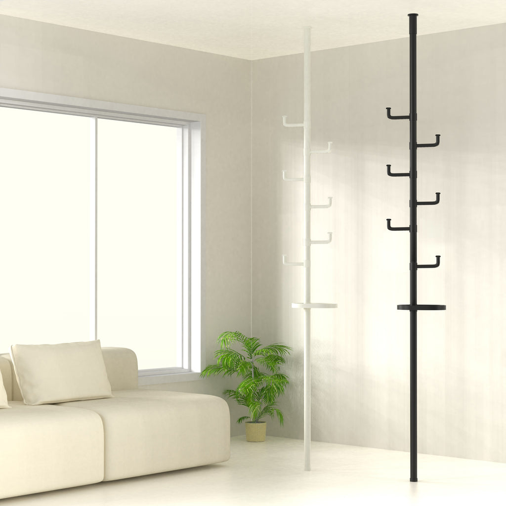 New style with trays Adjustable Laundry Pole Clothes Drying Rack Coat Hanger DIY Floor to Ceiling Tension Rod Storage Organizer for Indoor, Balcony - Black - Grand Goldman Shop