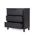 Newell Rustic Acacia Wood and Cane 3 Drawer Dresser - Grand Goldman Shop