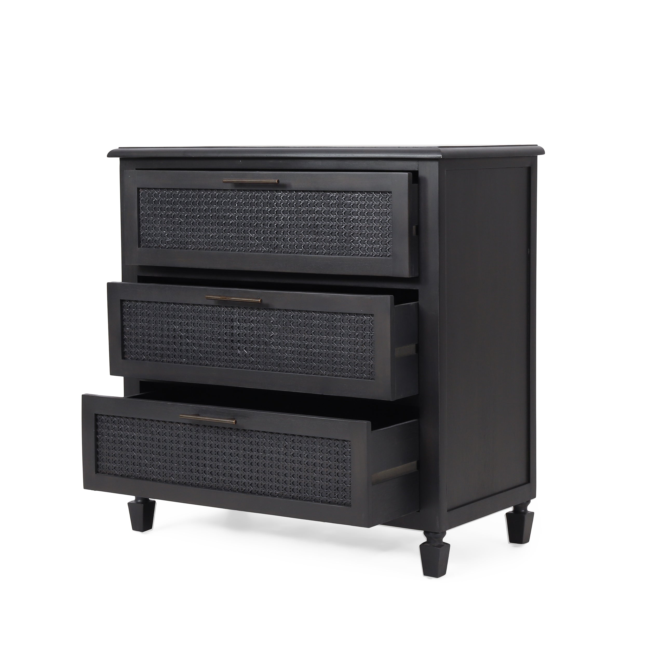 Newell Rustic Acacia Wood and Cane 3 Drawer Dresser - Grand Goldman Shop