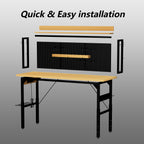 71''Adjustable Workbench with pegboard, Heavy Duty Wooden Desktop Workbench with Wheels, 1600 lb. Load Capacity, Rolling Work