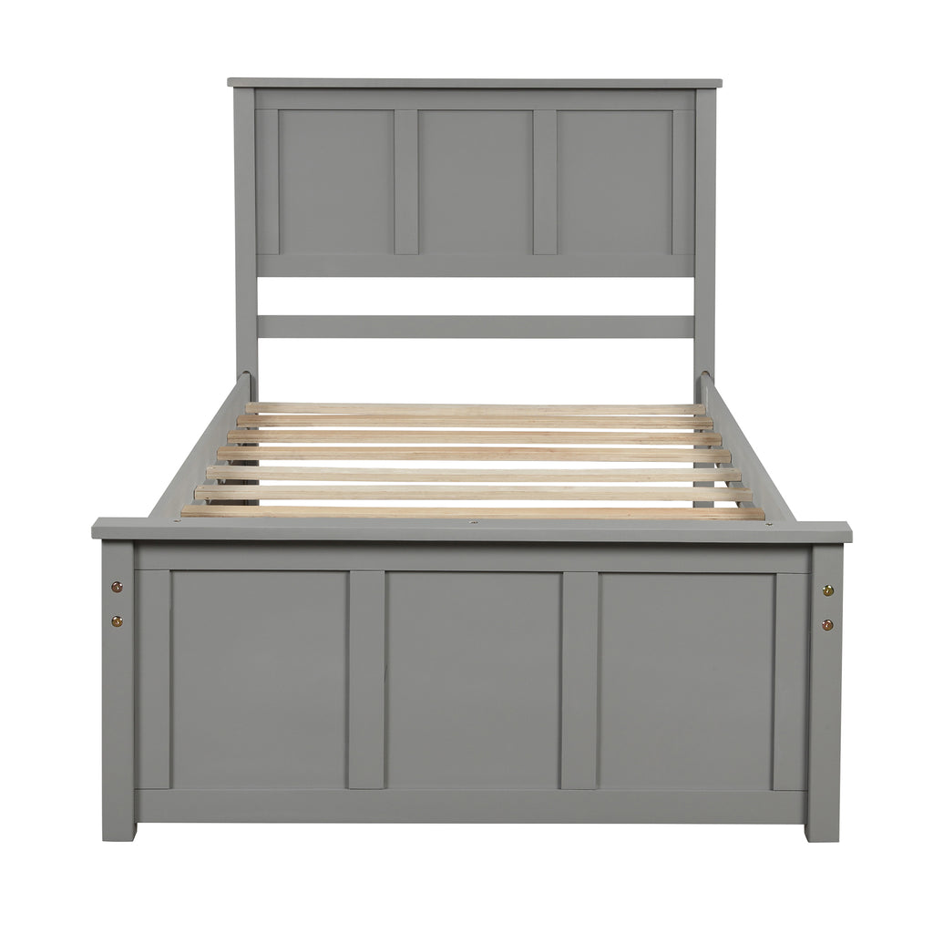 Gray Platform Storage Bed with 2 Wheels-Drawers, Twin Size Frame, Pine Wood and MDF Construction - Grand Goldman Shop