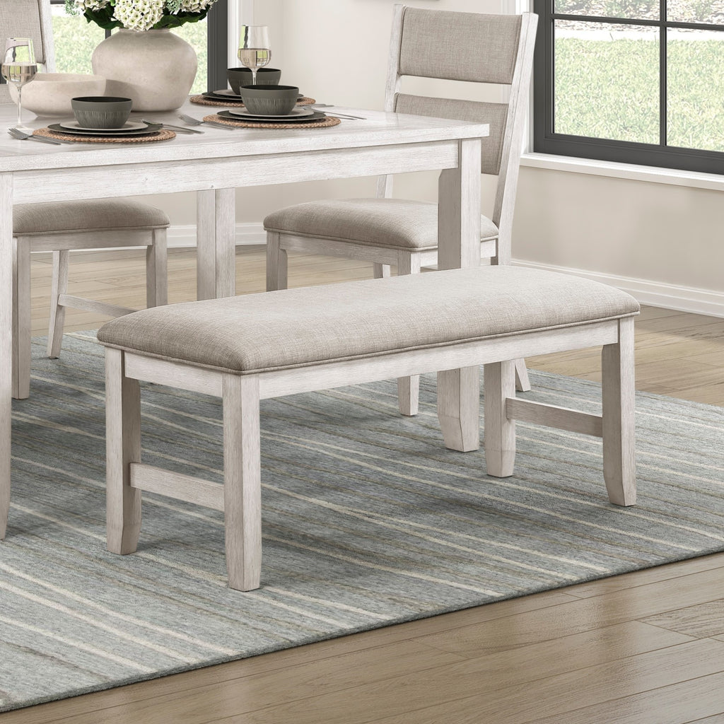 Modern Farmhouse Dining Bench Antique White Finish Upholstered Seat Wooden Furniture 1pc - Grand Goldman Shop
