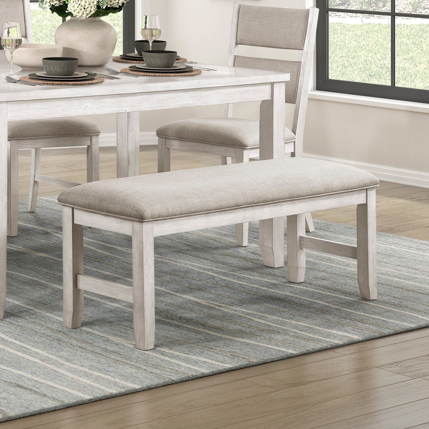 Modern Farmhouse Dining Bench Antique White Finish Upholstered Seat Wooden Furniture 1pc - Grand Goldman Shop