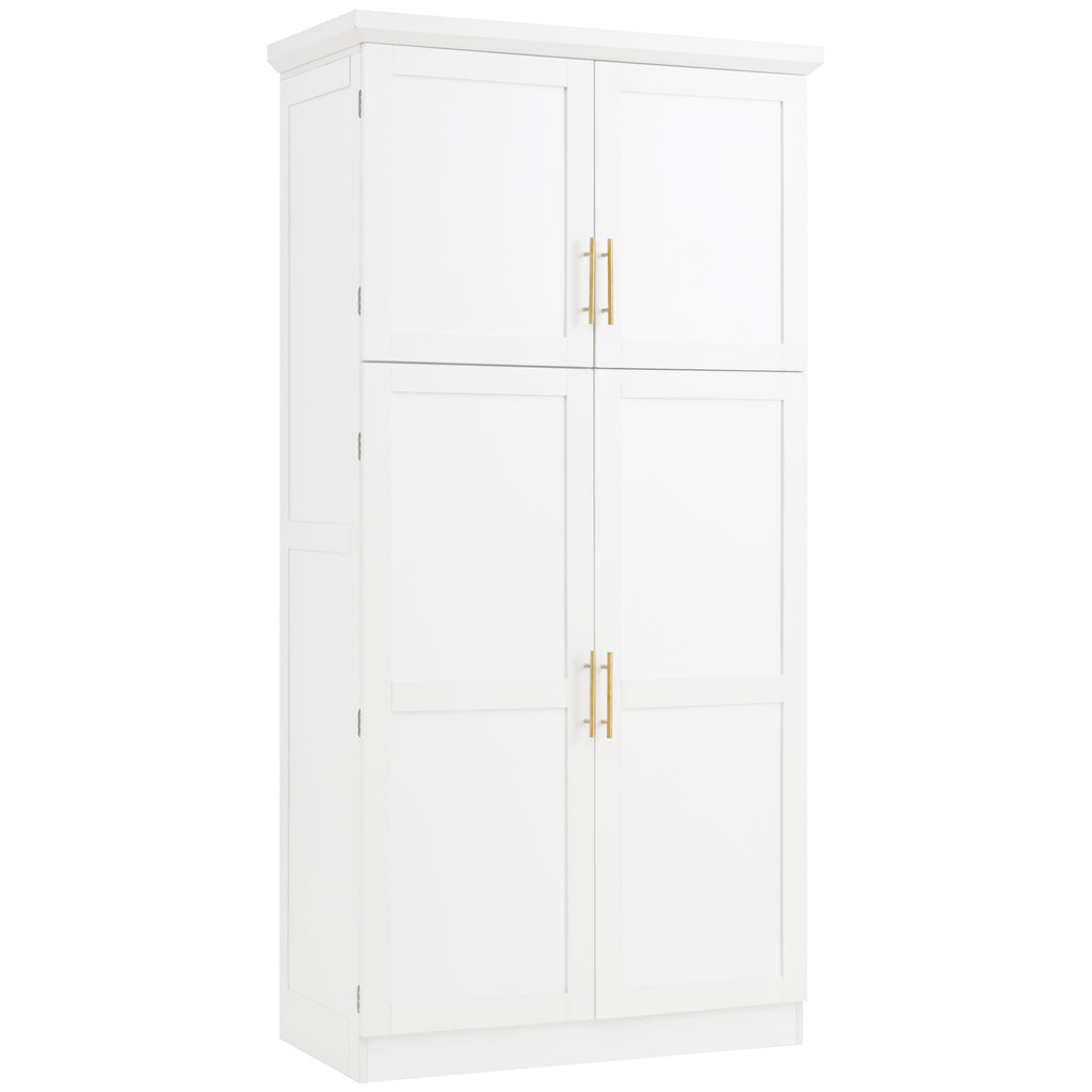 [Assembly Video Provided] TOPMAX 35.5x17.6x70.9inch Freestanding Kitchen Pantry Cabinet, Tall Storage Cabinet with 4 Doors, 2 Door Shelves, 8 Pull-out Trays and Adjustable Shelf for Dining Room, White - Grand Goldman Shop
