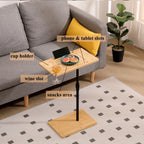 Bamboo Couch Tray Table Height Adjustable C-Shaped End Table with Slots 2 Tier Sofa Side Table for Living Room & Bedroom (Rectangle + Rectangle) - Grand Goldman Shop