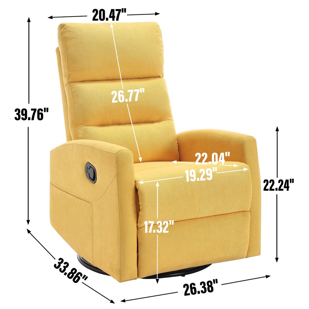 Manual Recliner Chair with Rocker and Swivel in Fabric for Living Room, Yellow - Grand Goldman Shop