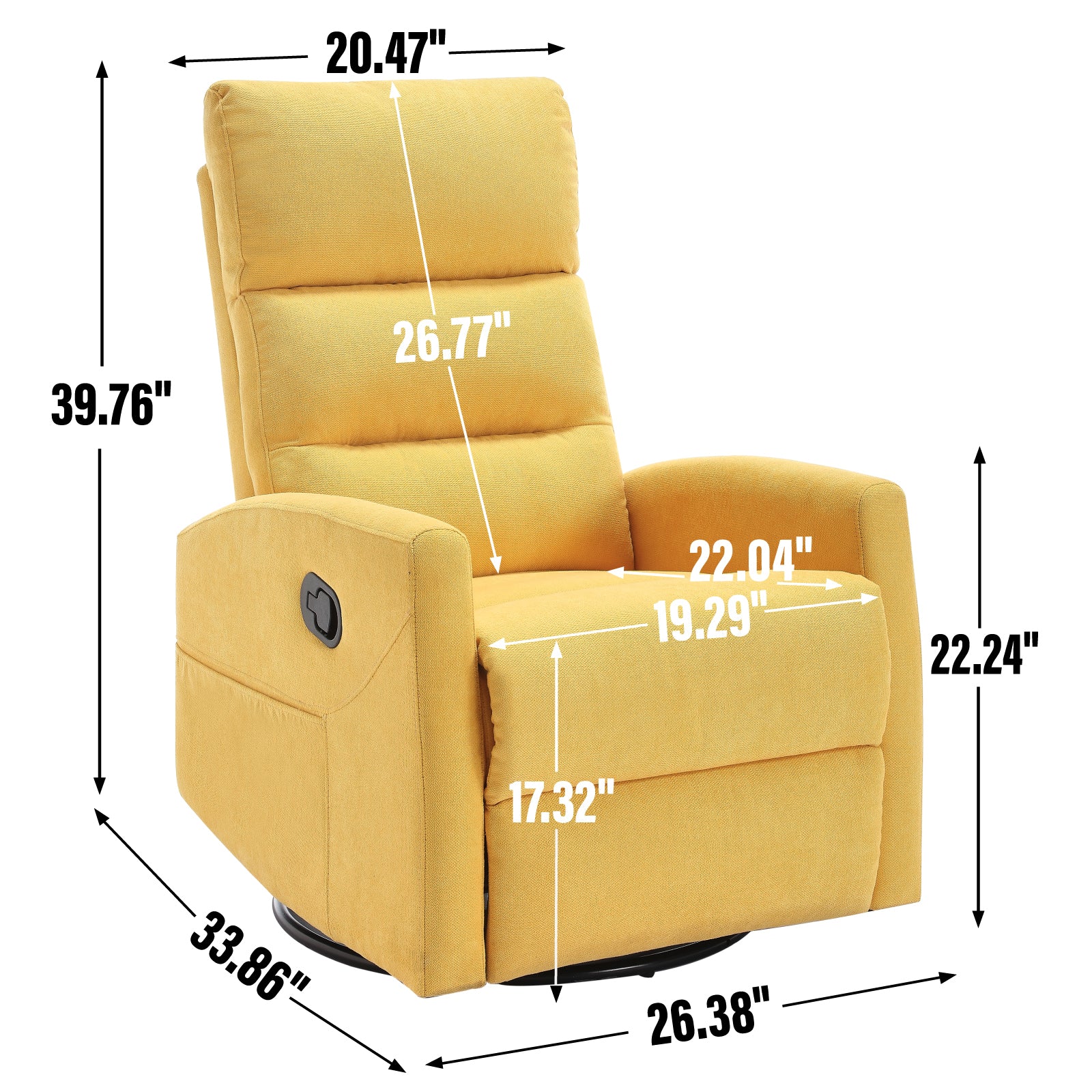 Manual Recliner Chair with Rocker and Swivel in Fabric for Living Room, Yellow - Grand Goldman Shop