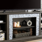 Large TV Stand TV Desk Storage Rack with Faux Stacked Stone Surround,Media Console Table with Large Storage Cabinet,Modern TV Media Entertaionment Stand,GREY, 70.12'W*15.35'D*25.83'H - Grand Goldman Shop