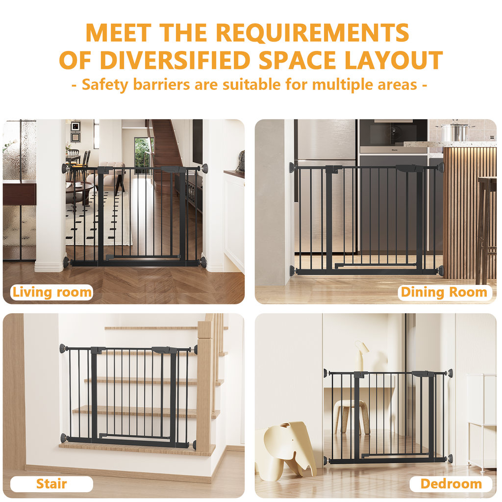 29.5-45.3' Wide Baby Gate with wall protector for Stairs, Dog Gate Indoor for Doorways, No Drilling Pressure Mounted Pet Gate