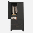 71' Tall Metal Wardrobe Cabinet with 2 Drawers and Hanging Rod, 2 Doors Wardrobe Closet with Shelf for Bedroom, Office, Laundry Room,Entryway ,Foyer,Guesthouse (Black) - Grand Goldman Shop