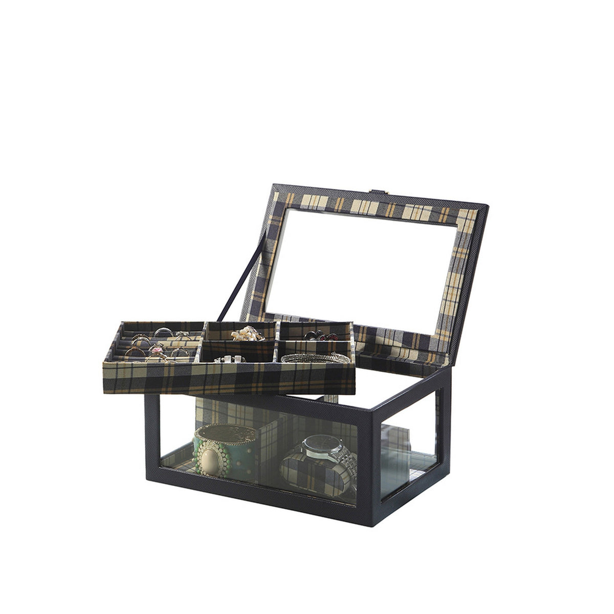 Jewelry Case with Multiple Slots and Removable Watch Cushions, Black - Grand Goldman Shop