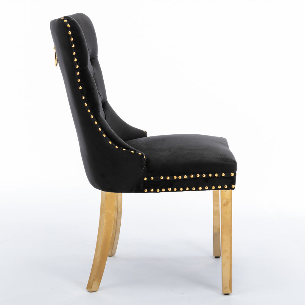 A&A Furniture,Nikki Collection Modern, High-end Tufted Solid Wood Contemporary Velvet Upholstered Dining Chair with Golden Stainless Steel Plating Legs,Nailhead Trim,Set of 2，Black and Gold, SW1601BK - Grand Goldman Shop