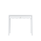 White 35.43' Vanity Desk with Drawer – Modern Makeup Table with Scalloped Front & Gold Knob, Compact Writing Desk with 4 Sturdy Legs for Bedroom, Small Home Office & Apartment Spaces - Grand Goldman Shop