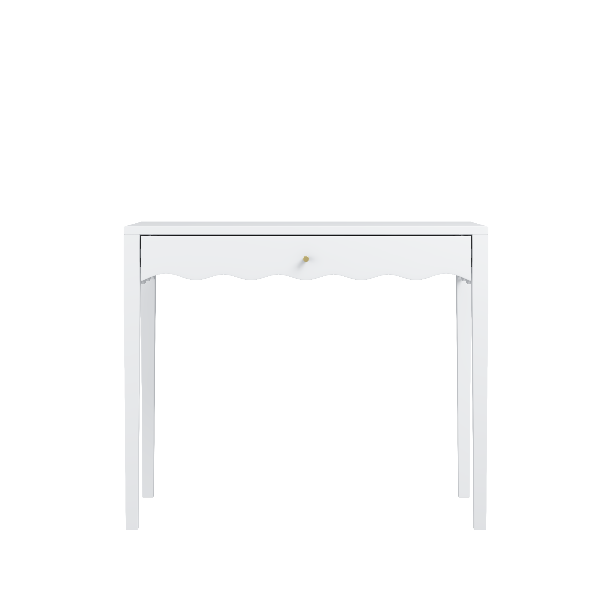 White 35.43' Vanity Desk with Drawer – Modern Makeup Table with Scalloped Front & Gold Knob, Compact Writing Desk with 4 Sturdy Legs for Bedroom, Small Home Office & Apartment Spaces - Grand Goldman Shop