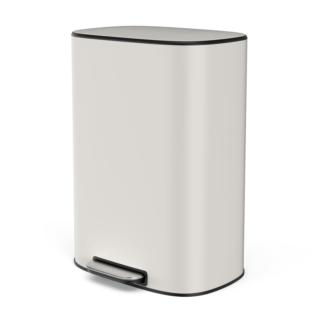 13 Gallon 50L Kitchen Foot Pedal Operated Soft Close Trash Can - Stainless Steel Ellipse Bustbin - White - Grand Goldman Shop