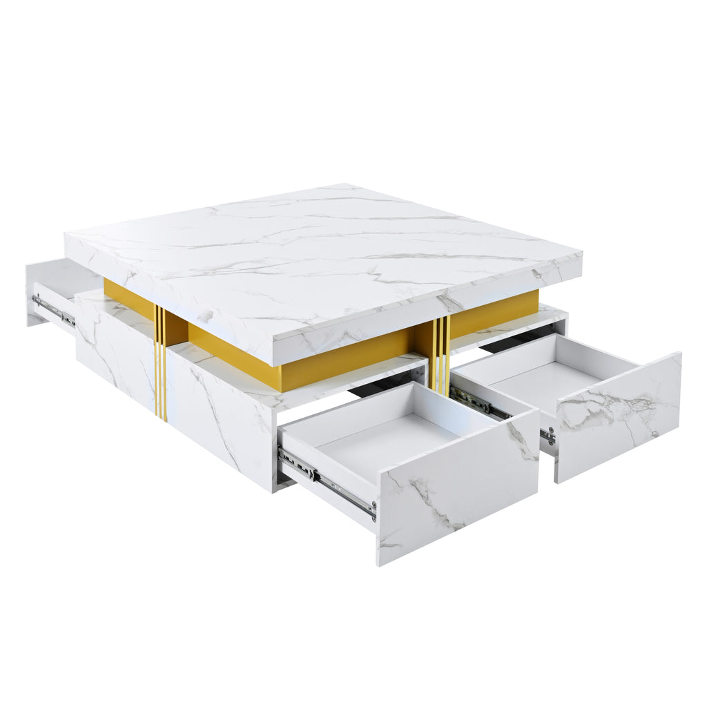 Modern White Square Storage Coffee Table with 4 Drawers - Grand Goldman Shop