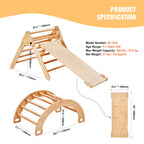Pikler Triangle Set, 5 in 1 Toddler Climbing Toys Indoor Playground, Ramp, and Arch, Montessori Climbing Set with Triangle, L