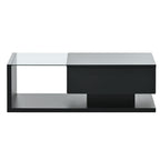 [VIDEO provided] ON-TREND Modern Coffee Table with Tempered Glass, Wooden Cocktail Table with High-gloss UV Surface, Modernist 2-Tier Rectangle Center Table for Living Room, Black - Grand Goldman Shop