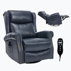 Heat Massage Manual Recliner Chair with Rocker and Swivel in Genuine leather for Living Room, Blue - Grand Goldman Shop