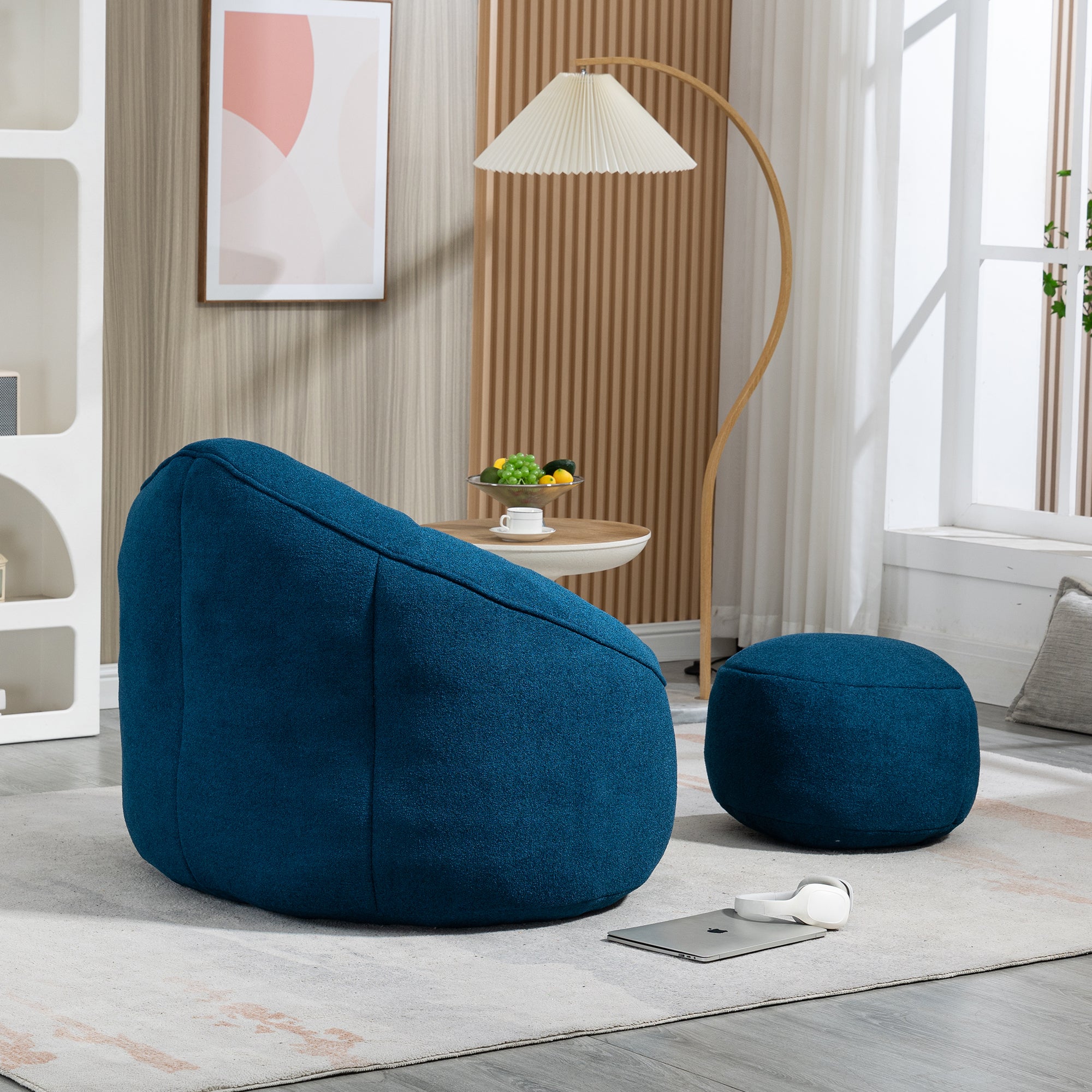 Bedding Bean Bag Sofa Chair with High-Pressure Foam and Footrest, Blue Microfiber - Grand Goldman Shop