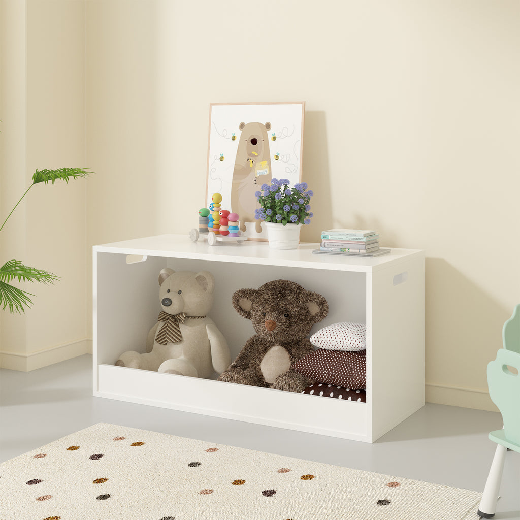 Open Toy Storage Box for Kids, White Wooden Organizer Bin for Plush Toys, Books, Nursery or Playroom Use - Grand Goldman